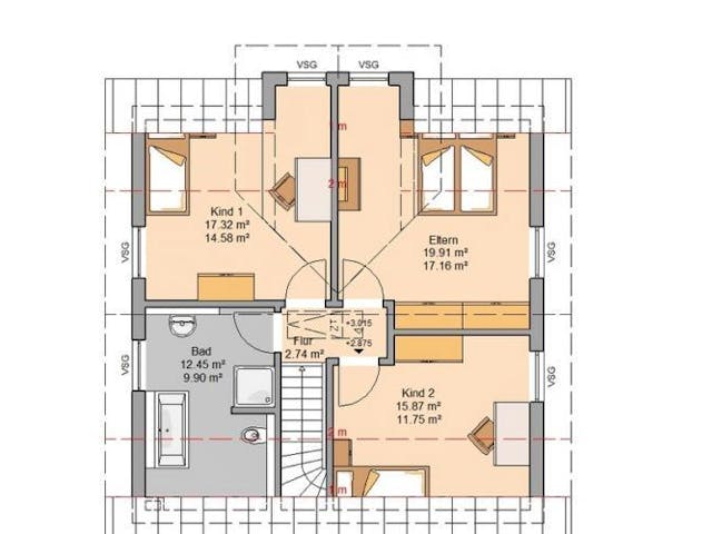 Massivhaus ARCHITEKTENHAUS ESPRIT KLINKER von Kern-Haus Chemnitz Schlüsselfertig ab 322900€, Satteldach-Klassiker Grundriss 1