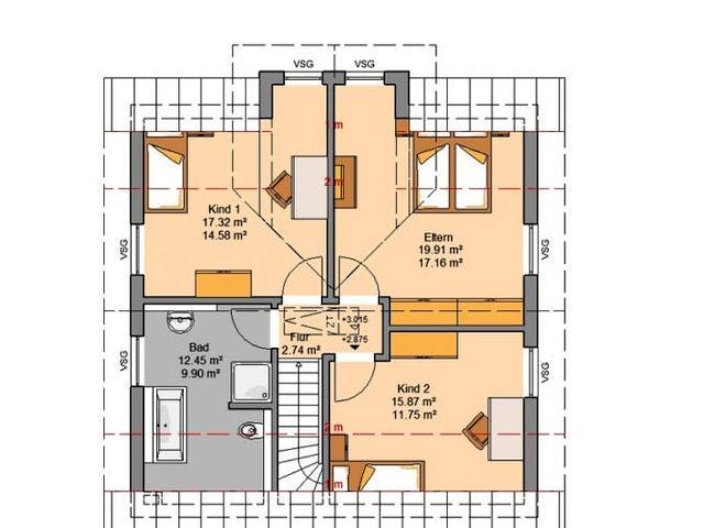 Massivhaus ARCHITEKTENHAUS ESPRIT KLINKER von Kern-Haus Chemnitz Schlüsselfertig ab 322900€, Satteldach-Klassiker Grundriss 1