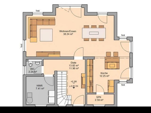 Massivhaus ARCHITEKTENHAUS ESPRIT TRENDLINE von Kern-Haus Chemnitz Schlüsselfertig ab 345900€, Grundriss 1 Massivhaus ARCHITEKTENHAUS ESPRIT TRENDLINE von Kern-Haus Chemnitz Schlüsselfertig ab 345900€, Grundriss 1