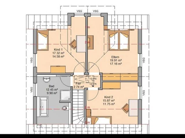 Massivhaus ARCHITEKTENHAUS ESPRIT von Kern-Haus Chemnitz Schlüsselfertig ab 322900€, Satteldach-Klassiker Grundriss 1