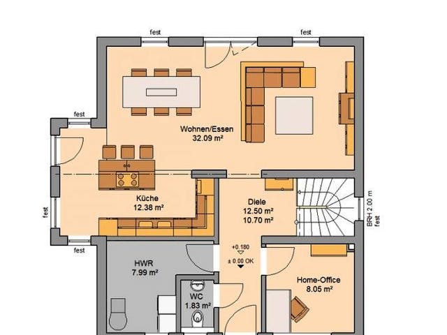 Massivhaus ARCHITEKTENHAUS KOMFORT TRENDLINE von Kern-Haus Chemnitz Schlüsselfertig ab 336900€, Grundriss 2