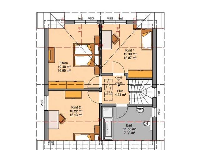 Massivhaus ARCHITEKTENHAUS KOMFORT von Kern-Haus Chemnitz Schlüsselfertig ab 304900€, Satteldach-Klassiker Grundriss 2