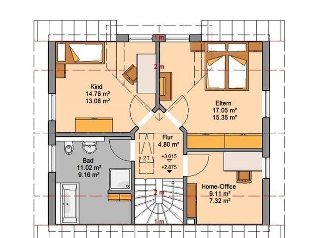 Massivhaus ARCHITEKTENHAUS LOOP PLUS von Kern-Haus Chemnitz Schlüsselfertig ab 285900€, Satteldach-Klassiker Grundriss 1