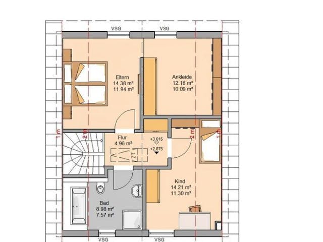 Massivhaus ARCHITEKTENHAUS LOU von Kern-Haus Chemnitz Schlüsselfertig ab 284900€, Satteldach-Klassiker Grundriss 1