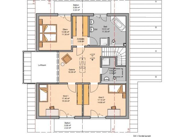 Massivhaus ARCHITEKTENHAUS LUCE von Kern-Haus Chemnitz Schlüsselfertig ab 562900€, Satteldach-Klassiker Grundriss 1