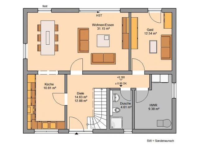 Massivhaus ARCHITEKTENHAUS SIGNUM von Kern-Haus Chemnitz Schlüsselfertig ab 343900€, Satteldach-Klassiker Grundriss 2
