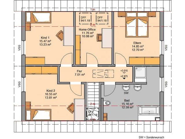 Massivhaus ARCHITEKTENHAUS SIGNUM von Kern-Haus Chemnitz Schlüsselfertig ab 343900€, Satteldach-Klassiker Grundriss 1