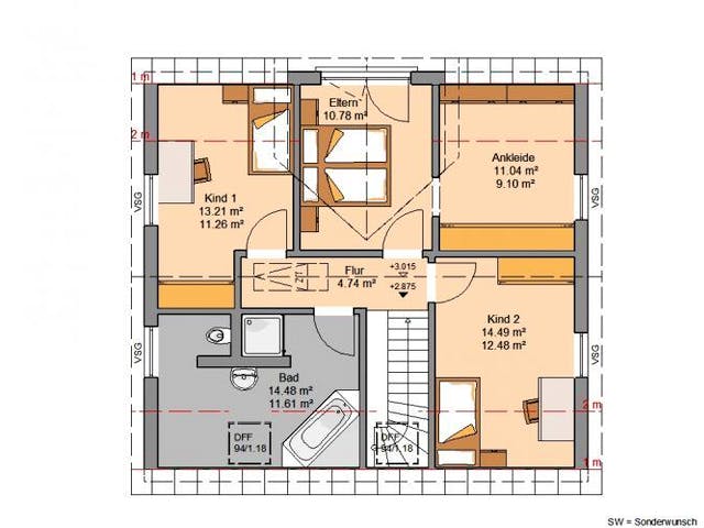 Massivhaus ARCHITEKTENHAUS TREND von Kern-Haus Chemnitz Schlüsselfertig ab 327900€, Satteldach-Klassiker Grundriss 2