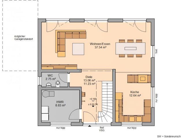 Massivhaus ARCHITEKTENHAUS TREND von Kern-Haus Chemnitz Schlüsselfertig ab 327900€, Satteldach-Klassiker Grundriss 1