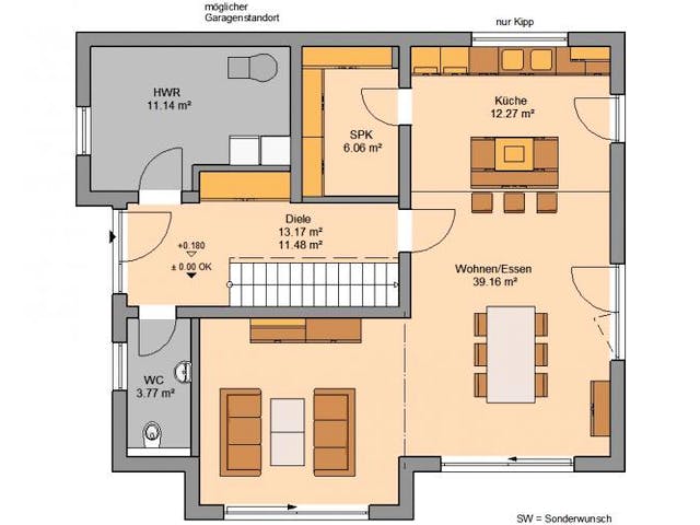 Massivhaus ARCHITEKTENHAUS VERO von Kern-Haus Chemnitz Schlüsselfertig ab 364900€, Satteldach-Klassiker Grundriss 2