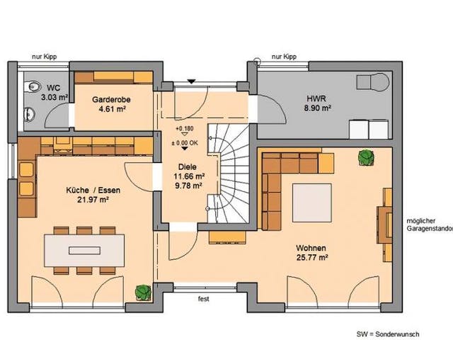 Massivhaus ARCHITEKTENHAUS VIO PLUS von Kern-Haus Chemnitz Schlüsselfertig ab 355900€, Pultdachhaus Grundriss 2