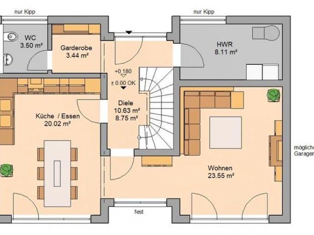 Massivhaus ARCHITEKTENHAUS VIO von Kern-Haus Chemnitz Schlüsselfertig ab 343900€, Pultdachhaus Grundriss 1 Massivhaus ARCHITEKTENHAUS VIO von Kern-Haus Chemnitz Schlüsselfertig ab 343900€, Pultdachhaus Grundriss 1