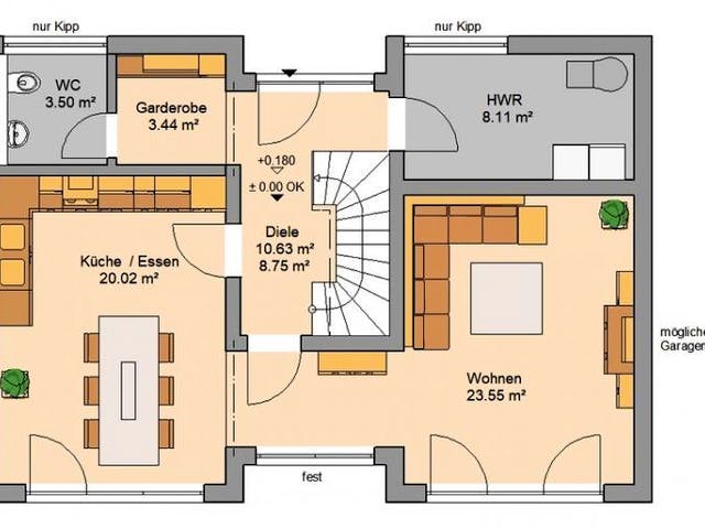 Massivhaus ARCHITEKTENHAUS VIO von Kern-Haus Chemnitz Schlüsselfertig ab 343900€, Pultdachhaus Grundriss 1