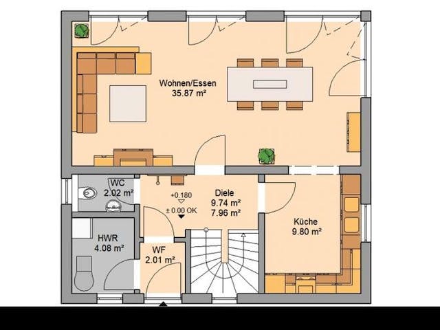 Massivhaus ARCHITEKTENHAUS VISION PLUS von Kern-Haus Chemnitz Schlüsselfertig ab 325900€, Pultdachhaus Grundriss 2