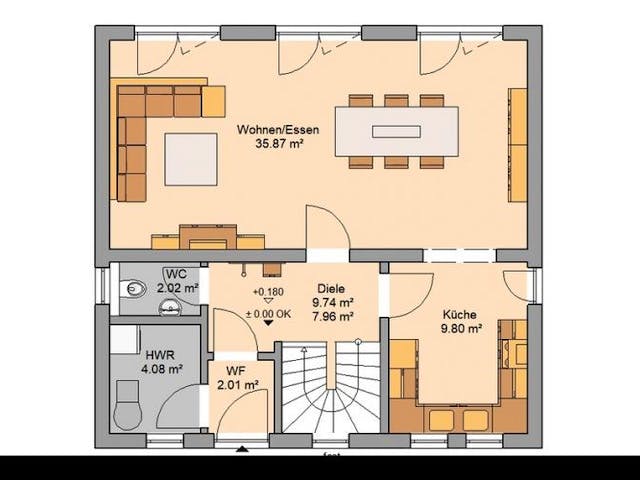 Massivhaus ARCHITEKTENHAUS VISION von Kern-Haus Chemnitz Schlüsselfertig ab 317900€, Pultdachhaus Grundriss 2