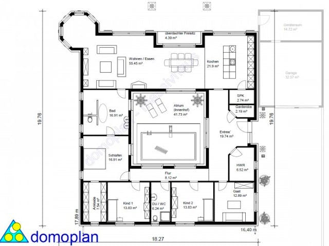 Massivhaus Atrium-Bungalow von domoplan massivhaus, Bungalow Grundriss 1 Massivhaus Atrium-Bungalow von domoplan massivhaus, Bungalow Grundriss 1