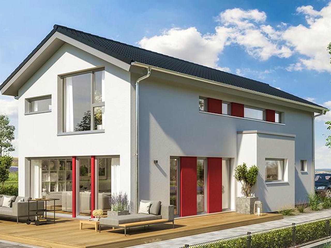 Fertighaus BALANCE 145 V2 von Bien-Zenker Schlüsselfertig ab 408302€, Satteldach-Klassiker Außenansicht 1