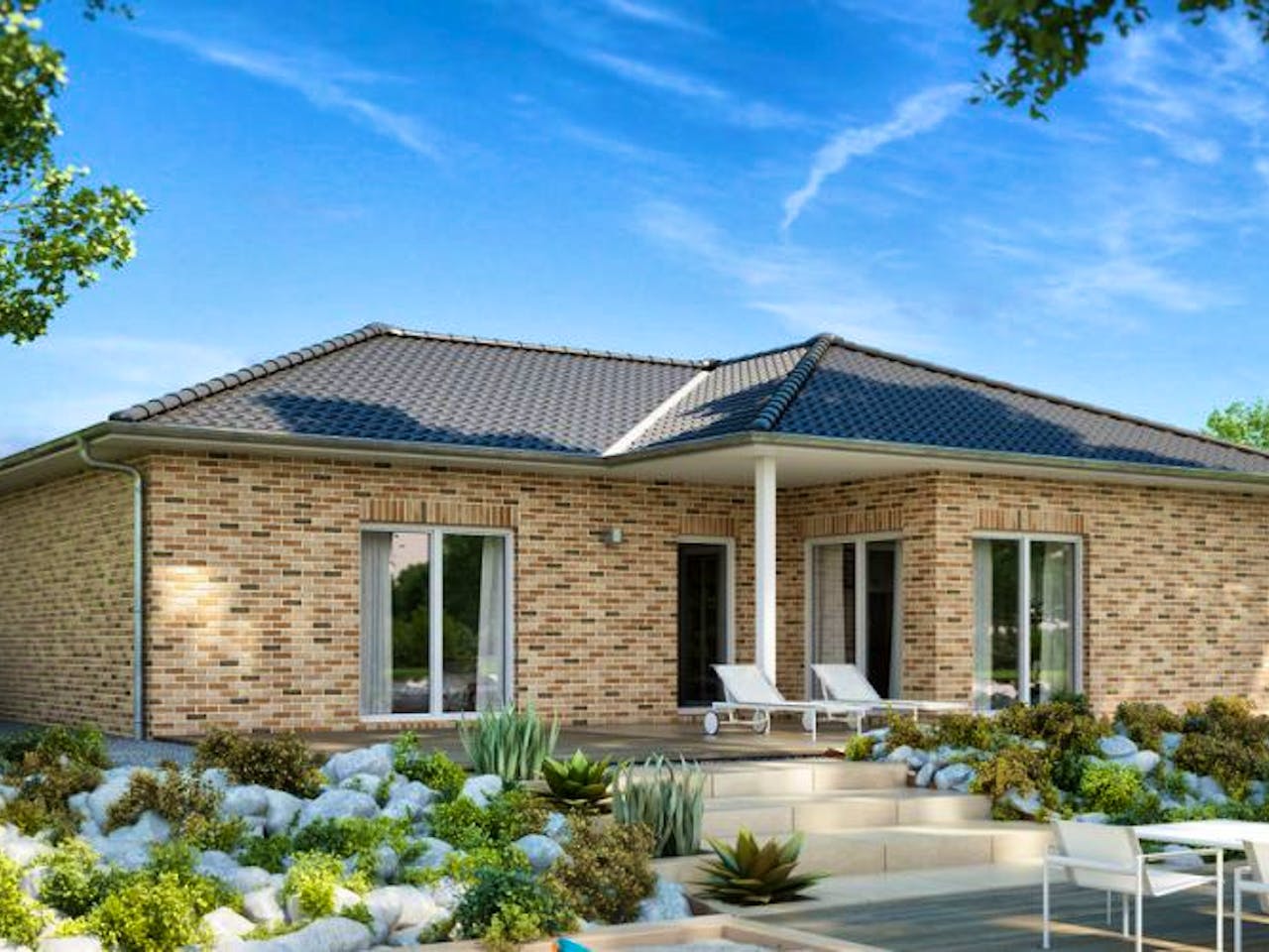 Massivhaus BALANCE KLINKER von Kern-Haus Chemnitz Schlüsselfertig ab 403900€, Bungalow Außenansicht 1