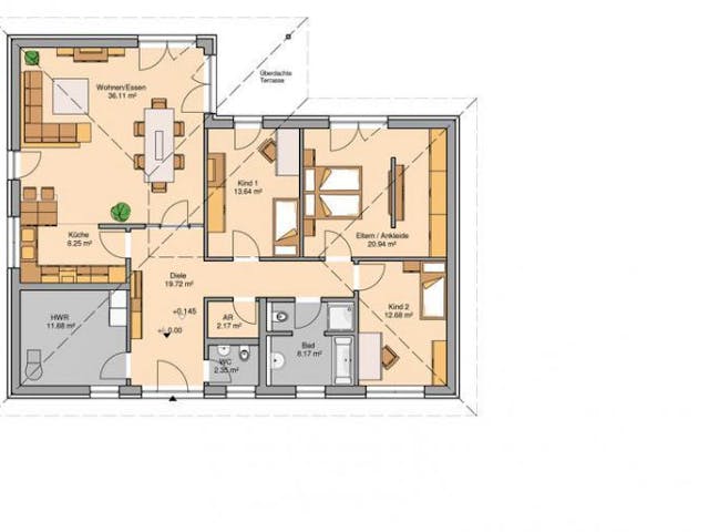 Massivhaus BALANCE KLINKER von Kern-Haus Chemnitz Schlüsselfertig ab 403900€, Bungalow Grundriss 1 Massivhaus BALANCE KLINKER von Kern-Haus Chemnitz Schlüsselfertig ab 403900€, Bungalow Grundriss 1