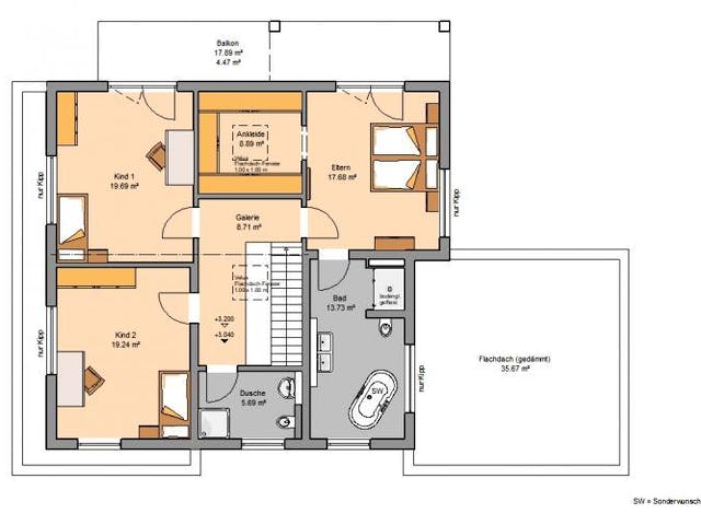 Massivhaus BAUHAUS ANTEO von Kern-Haus Chemnitz Schlüsselfertig ab 592900€, Cubushaus Grundriss 1