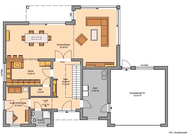 Massivhaus BAUHAUS ANTEO von Kern-Haus Chemnitz Schlüsselfertig ab 592900€, Cubushaus Grundriss 2