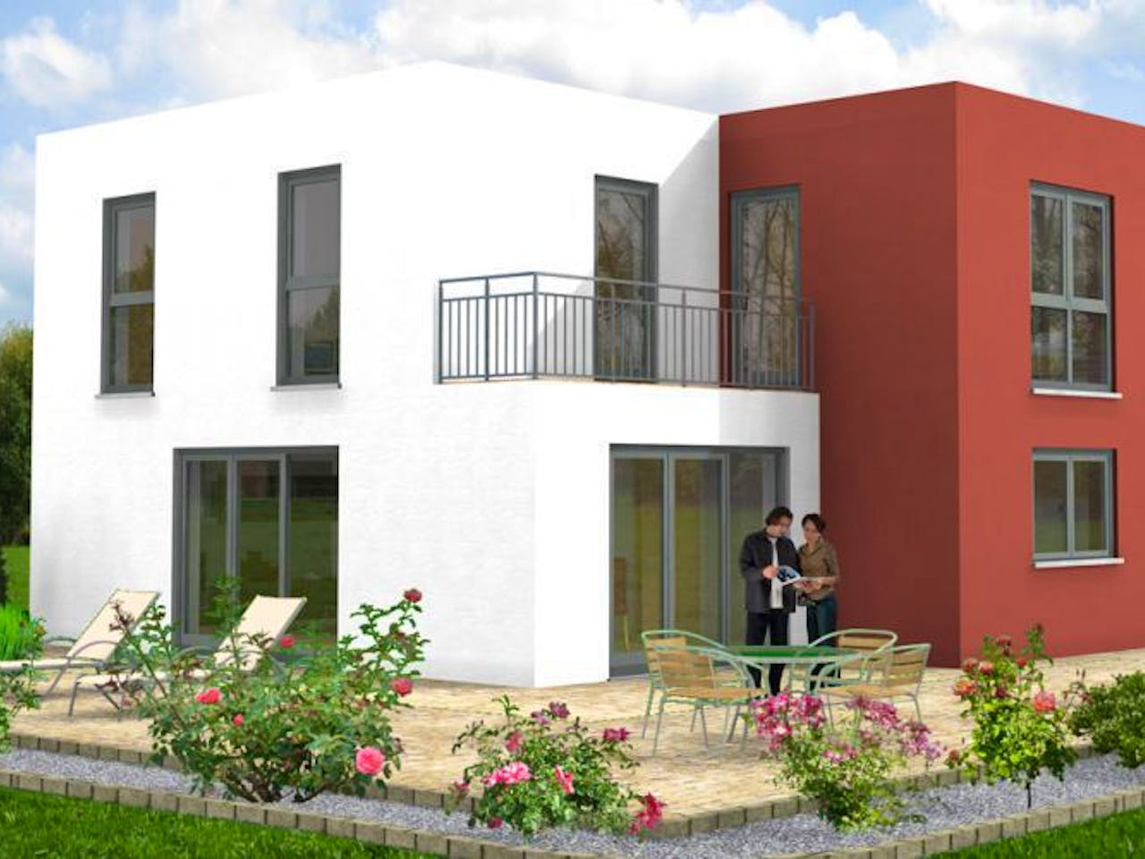 Massivhaus Bauhaus Astert 10-015 von Econ Das Haus, Cubushaus Außenansicht 1