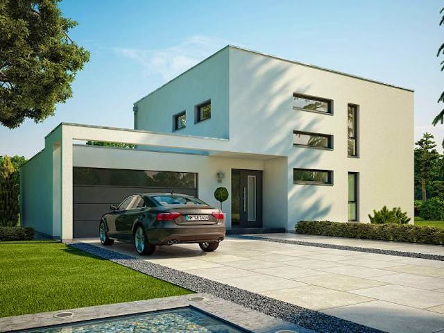 Massivhaus BAUHAUS CUBE mit Doppelgarage von Kern-Haus Chemnitz Schlüsselfertig ab 502900€, Cubushaus Außenansicht 1 Massivhaus BAUHAUS CUBE mit Doppelgarage von Kern-Haus Chemnitz Schlüsselfertig ab 502900€, Cubushaus Außenansicht 1