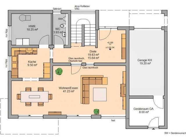 Massivhaus BAUHAUS CUBE mit Doppelgarage von Kern-Haus Chemnitz Schlüsselfertig ab 502900€, Cubushaus Grundriss 1