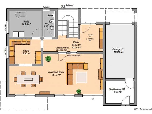 Massivhaus BAUHAUS CUBE mit Doppelgarage von Kern-Haus Chemnitz Schlüsselfertig ab 502900€, Cubushaus Grundriss 1