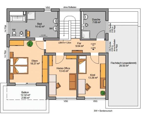 Massivhaus BAUHAUS CUBE mit Doppelgarage von Kern-Haus Chemnitz Schlüsselfertig ab 502900€, Cubushaus Grundriss 2