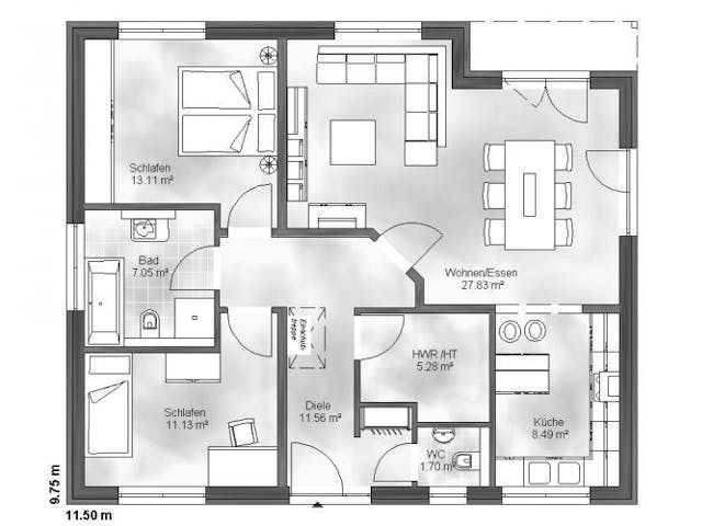 Massivhaus Bungalow 2 von Massive Wohnbau, Bungalow Grundriss 1 Massivhaus Bungalow 2 von Massive Wohnbau, Bungalow Grundriss 1