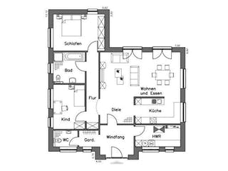 Massivhaus Bungalow BL 115 Variante M von Baudirekt, Grundriss 1