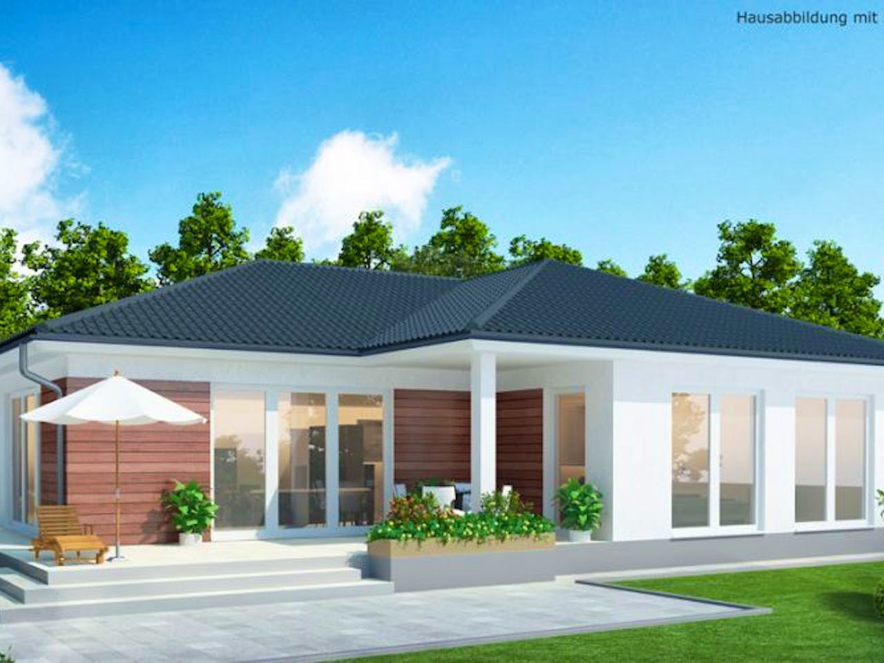 Massivhaus Bungalow BL 135 Variante K von Baudirekt, Bungalow Außenansicht 1