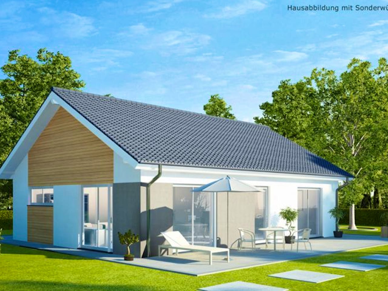 Massivhaus Bungalow BL 80 Variante M von Baudirekt, Bungalow Außenansicht 1