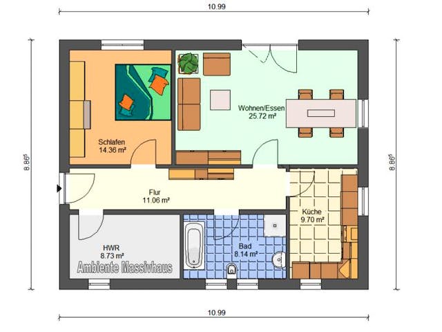 Massivhaus Bungalow Fläming von Ambiente Massivhaus, Bungalow Grundriss 1