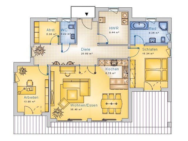 Massivhaus Bungalow Isenburg 20-017 von Econ Das Haus, Bungalow Grundriss 1 Massivhaus Bungalow Isenburg 20-017 von Econ Das Haus, Bungalow Grundriss 1