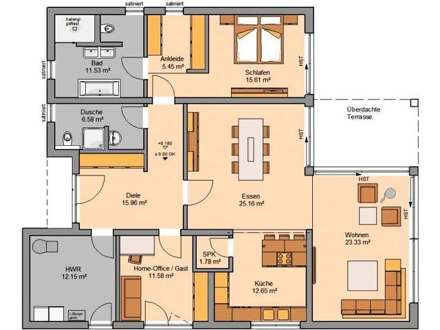 Massivhaus BUNGALOW SELECT von Kern-Haus Chemnitz Schlüsselfertig ab 382900€, Bungalow Grundriss 1