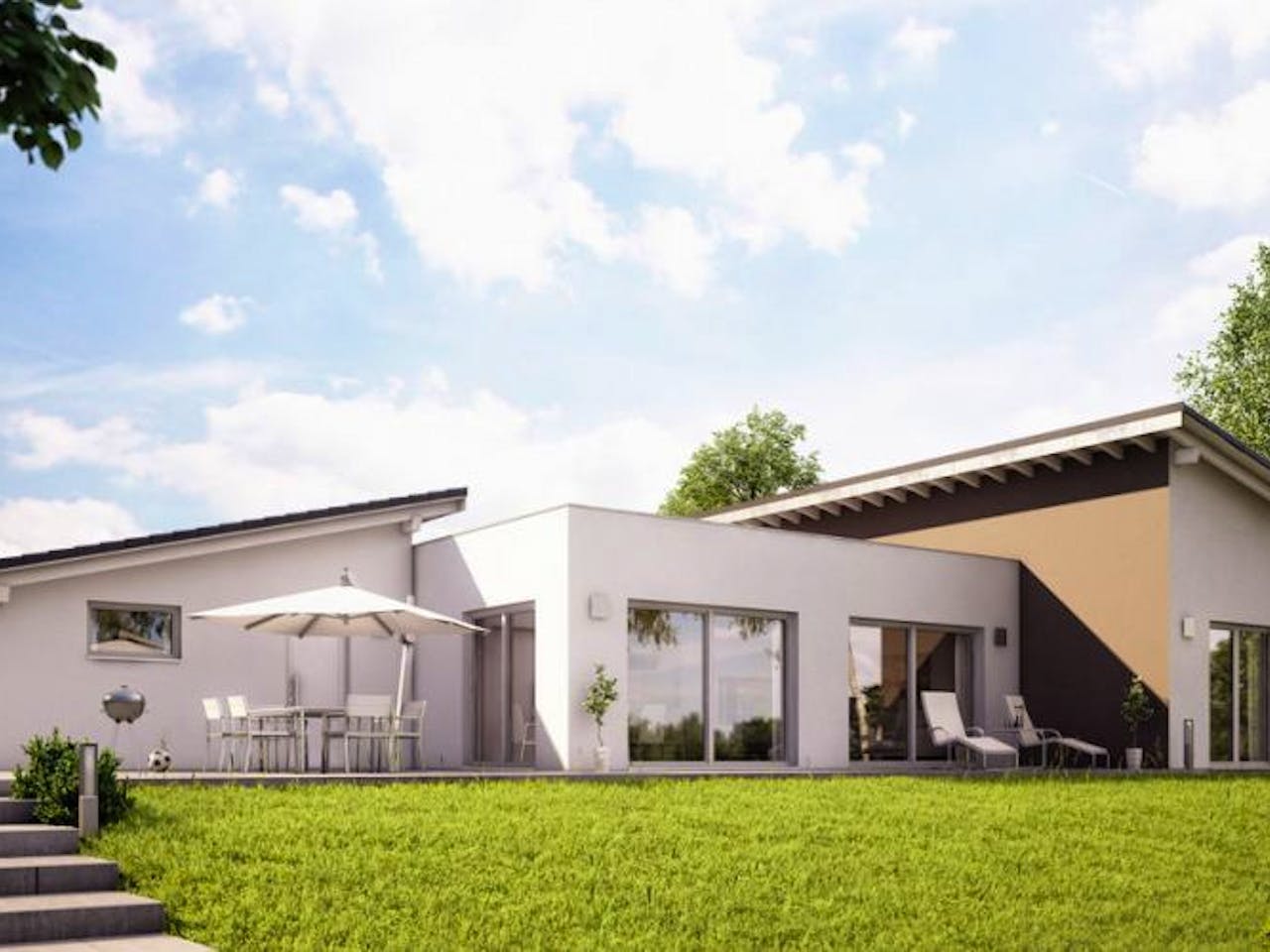 Massivhaus BUNGALOW TRIO von Kern-Haus Chemnitz Schlüsselfertig ab 525900€, Bungalow Außenansicht 1