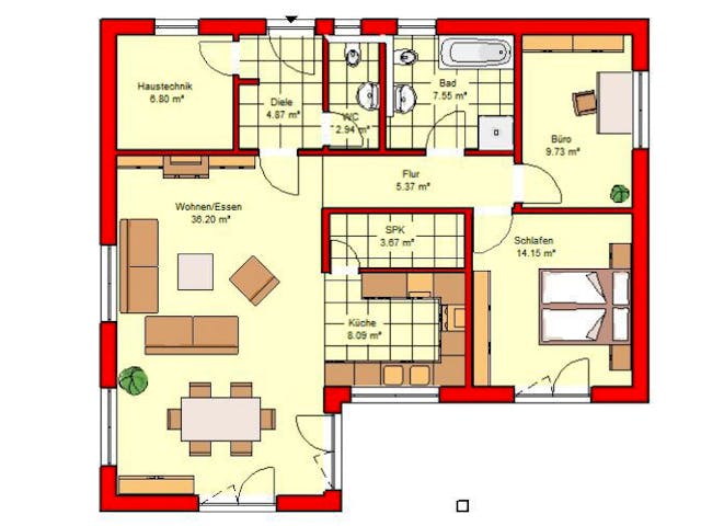 Massivhaus Cuxhaven 100 von PRO-IM Neo, Bungalow Grundriss 1 Massivhaus Cuxhaven 100 von PRO-IM Neo, Bungalow Grundriss 1