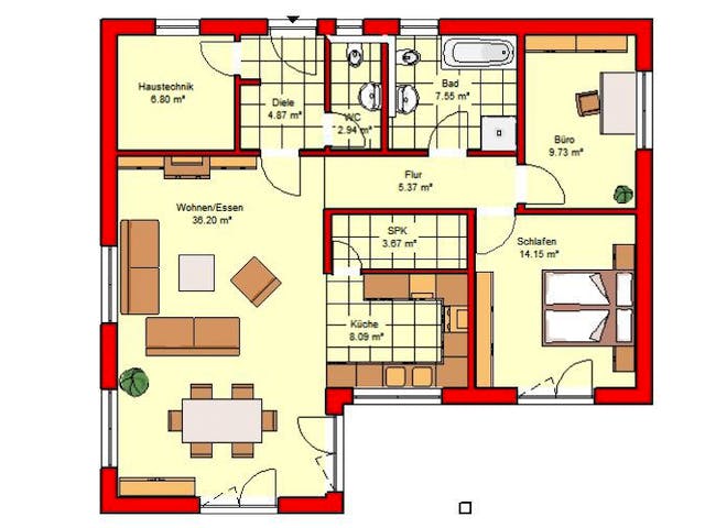 Massivhaus Cuxhaven 100 von PRO-IM Neo, Bungalow Grundriss 1