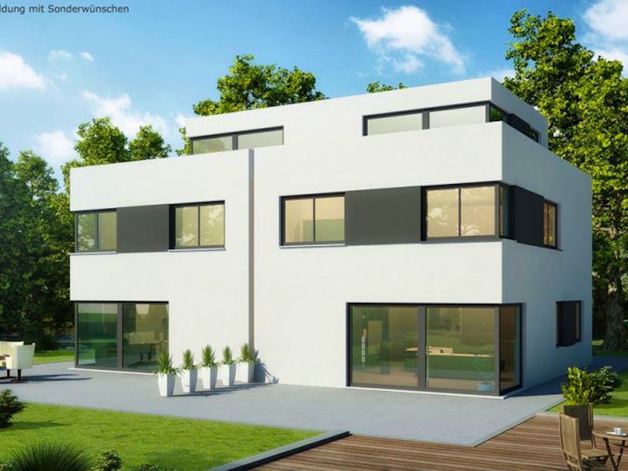 Massivhaus Doppelhaus DH 110 Variante T von Baudirekt, Cubushaus Außenansicht 1