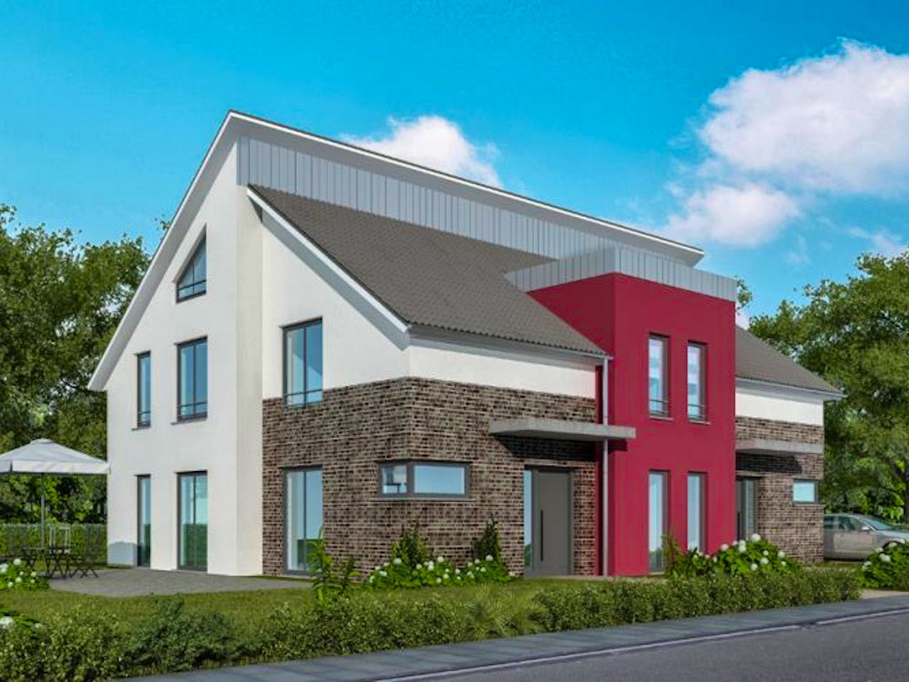 Massivhaus Doppelhaus DH 120 Variante M von Baudirekt,  Außenansicht 1