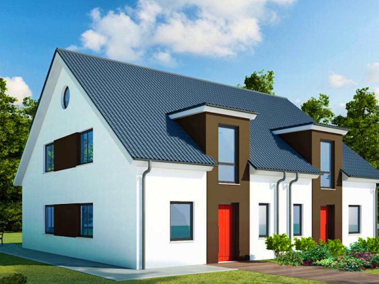 Massivhaus Doppelhaus DH 130 Variante K von Baudirekt,  Außenansicht 1