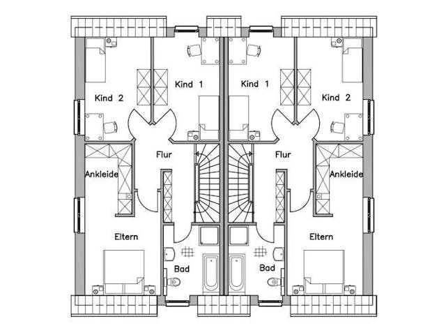 Massivhaus Doppelhaus DH 130 Variante K von Baudirekt,  Grundriss 1