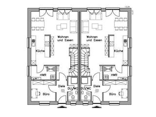Massivhaus Doppelhaus DH 130 Variante K von Baudirekt,  Grundriss 2