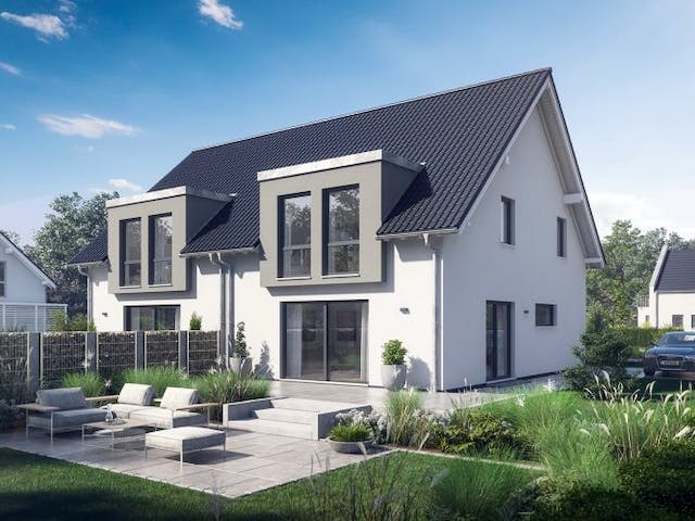Massivhaus DOPPELHAUS VISEO von Kern-Haus Chemnitz Schlüsselfertig ab 354900€, Satteldach-Klassiker Außenansicht 1
