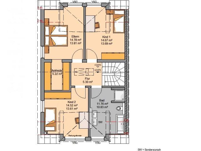 Massivhaus DOPPELHAUS VISEO von Kern-Haus Chemnitz Schlüsselfertig ab 354900€, Satteldach-Klassiker Grundriss 1