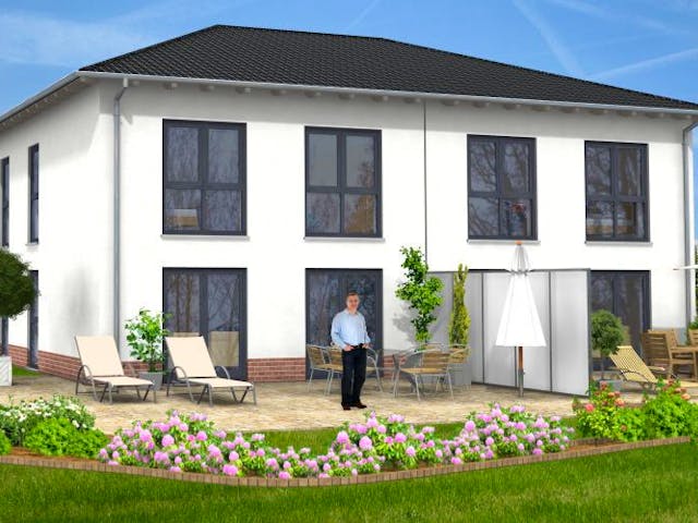 Massivhaus Doppelhaushälfte Steinebach 100-028 von Econ Das Haus, Außenansicht 1 Massivhaus Doppelhaushälfte Steinebach 100-028 von Econ Das Haus, Außenansicht 1