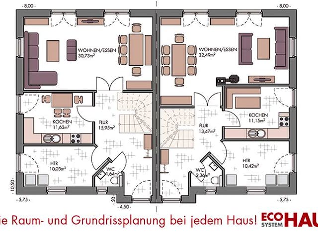 Massivhaus Duo Friesenhaus 130 von ECO System HAUS, Satteldach-Klassiker Grundriss 1