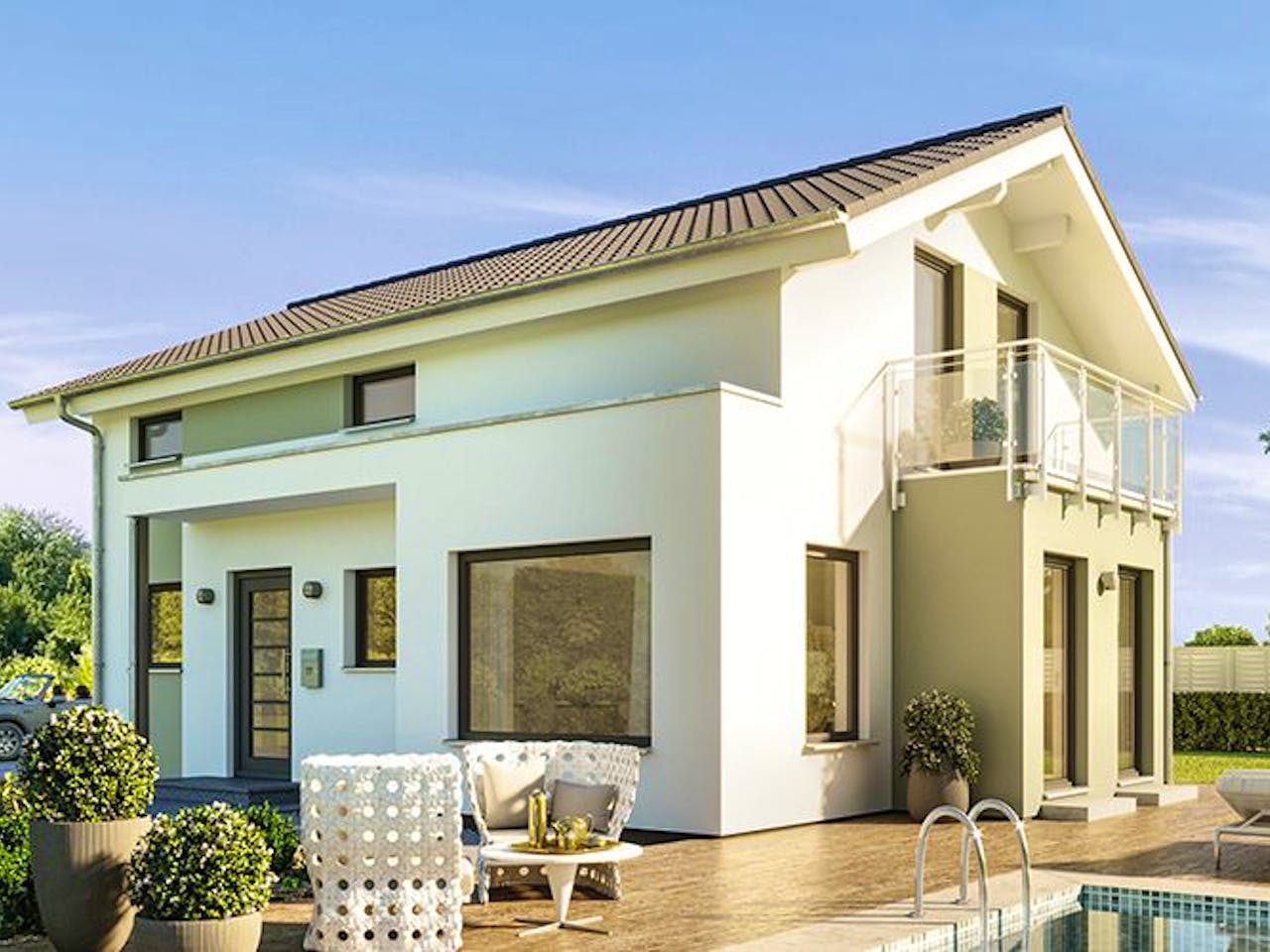 Fertighaus EDITION 123 V4 von Bien-Zenker Schlüsselfertig ab 328777€, Satteldach-Klassiker Außenansicht 1